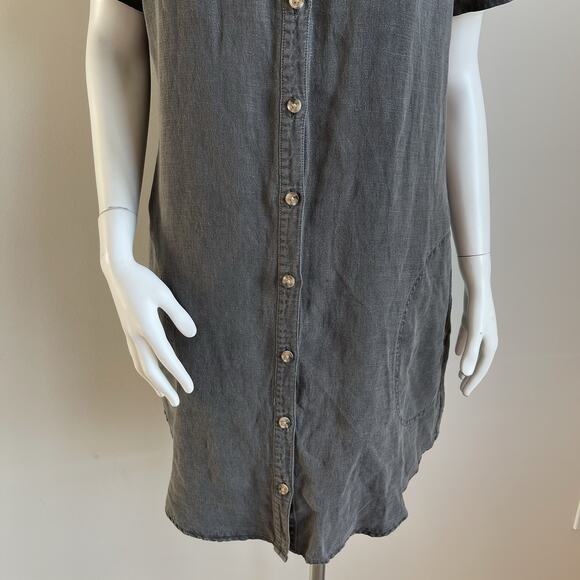 Lucky Brand Short Sleeves Shirt Dress Pockets Linen /Lyocell Size Large Gray - Picture 3 of 12